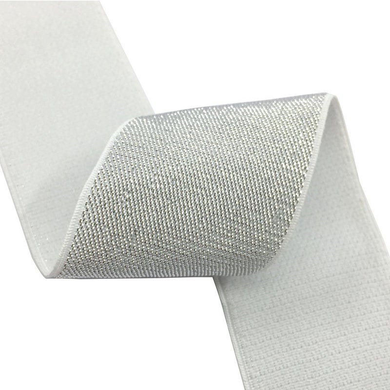 iCraft Strapcrafts 2-inch Wide Soft Gold and Silver Glitter Elastic Bands by 3-Yard, Waistband Elastic, Sewing Elastic (Silver Glitter in White) 21050 - Image 2